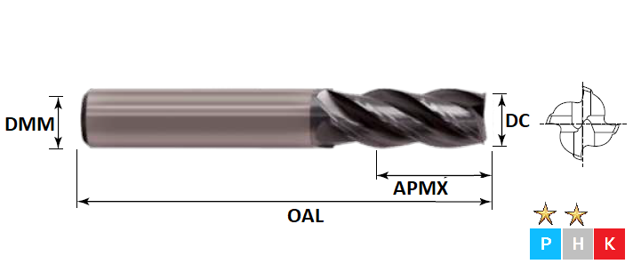 12.0mm 2 Flute Heavy Cut Standard Pulsar DMX Carbide End Mill